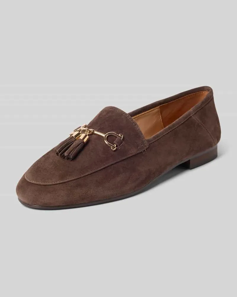 Inuovo Slipper aus echtem Leder mit Zierbesatz Dunkelbraun