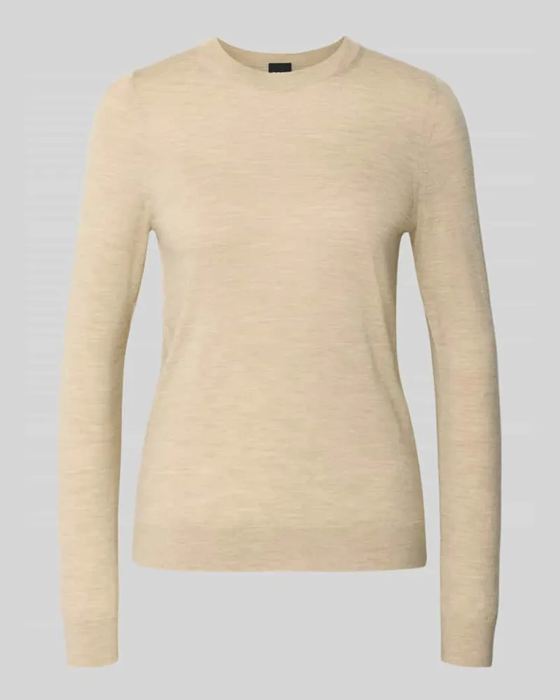 HUGO BOSS Regular Fit Strickpullover aus reiner Schurwolle Modell 'FERPINA Beige