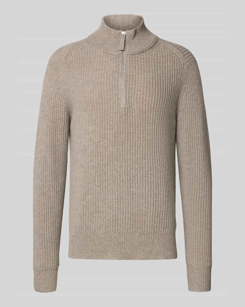 FTC Cashmere Kaschmirpullover mit Troyer-Kragen Beige