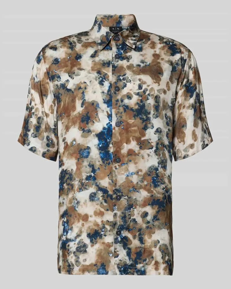 Armani Exchange Boxy Fit Freizeithemd aus Viskose im Allover-Look Beige