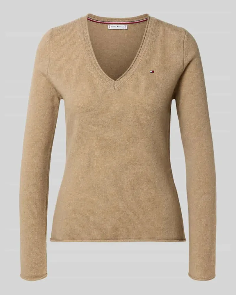 Tommy Hilfiger Slim Fit Strickpullover aus reiner Wolle Camel