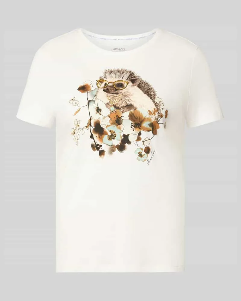 Marc Cain T-Shirt mit Motiv-Print und Rundhalsausschnitt Weiss