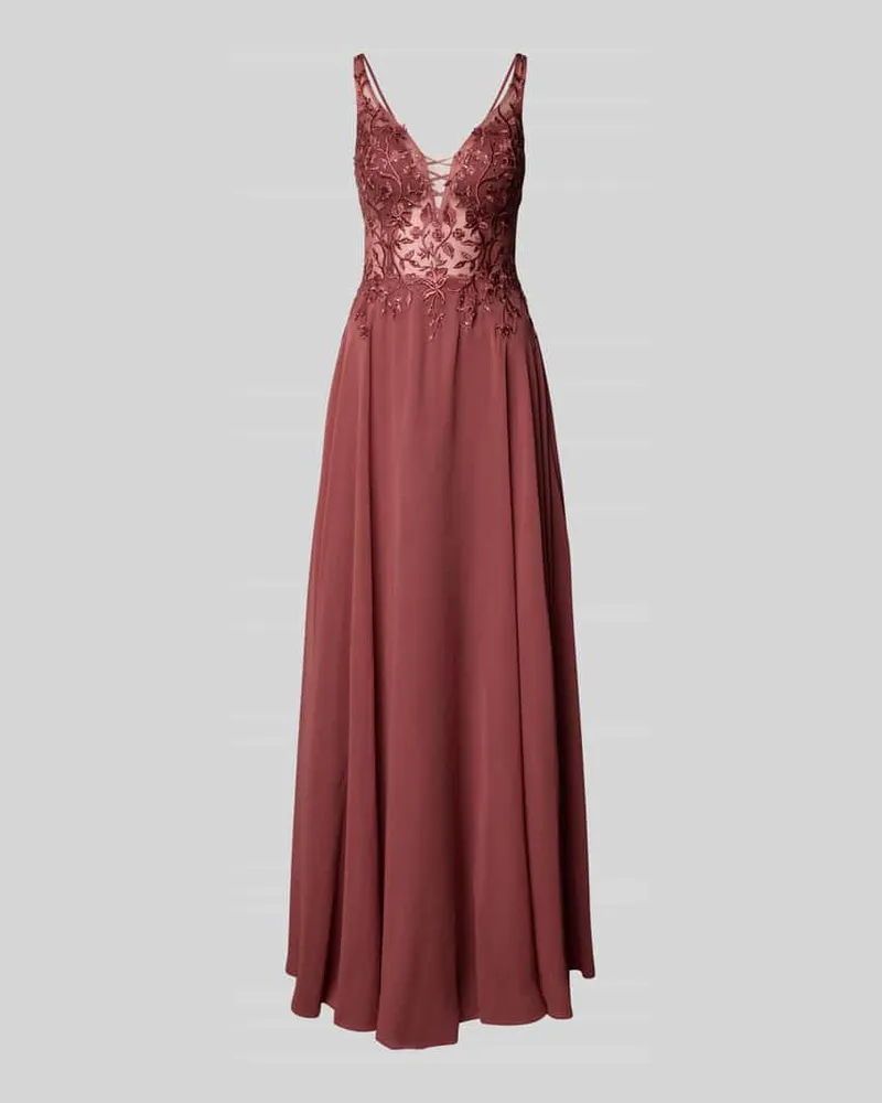 LUXUAR Abendkleid mit Spitzenbesatz Hellrot