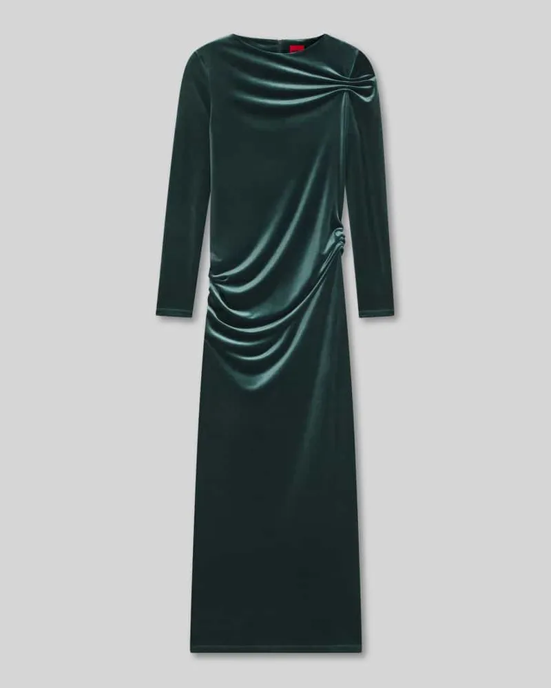 HUGO BOSS Slim Fit Maxikleid aus Samt Modell 'NARTECO Dunkelgruen
