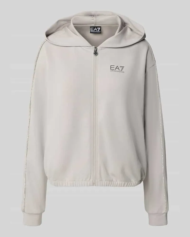 EA7 Sweatjacke mit Label-Print und Reißverschluss Hellgrau