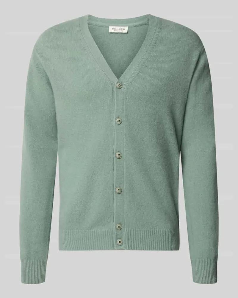 Casual Friday Cardigan aus Woll-Mix mit V-Ausschnitt Modell 'KARL Hellgruen