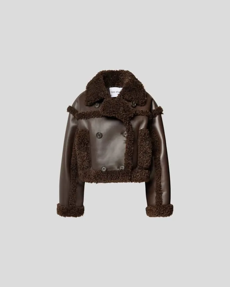 STAND Jacke mit Teddyfellbesatz Dunkelbraun