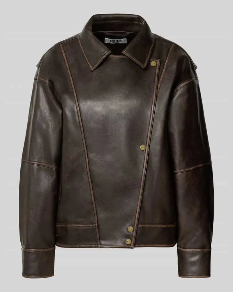 Liu Jo Regular Fit Jacke in Leder-Optik mit Umlegekragen Dunkelbraun