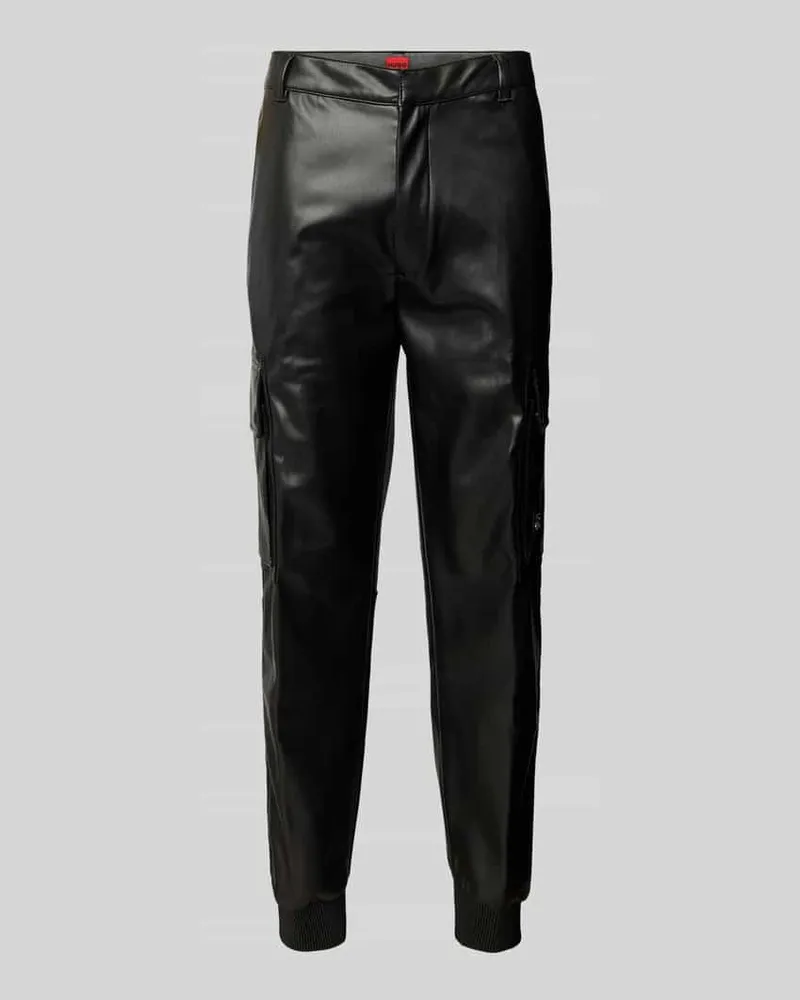 HUGO BOSS Regular Fit Cargohose in Leder-Optik Modell 'Geza Black