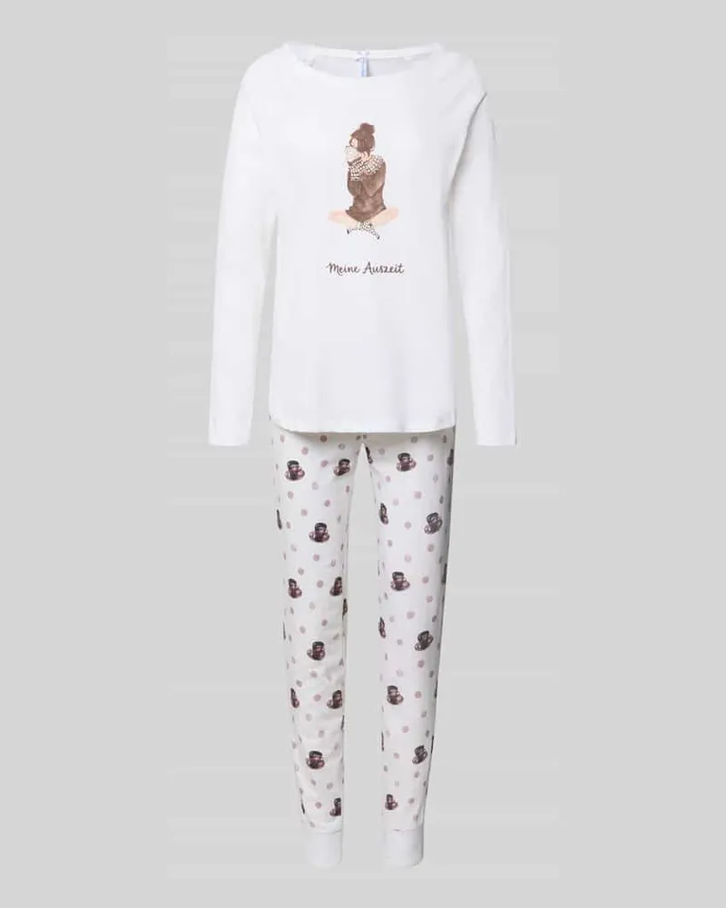 Louis & Louisa Regular Fit Pyjama aus reiner Baumwolle Modell 'Meine Auszeit Weiss