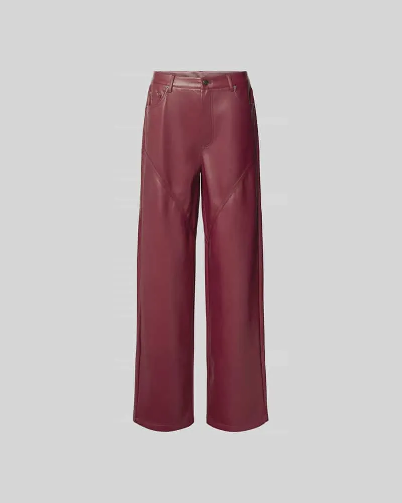 ROTATE Birger Christensen Straight Fit Stoffhose in Leder-Optik Bordeaux