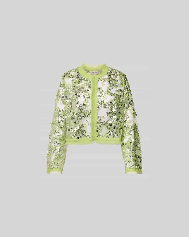 Baum und Pferdgarten Cropped Jacke mit Ausfransungen Hellgruen