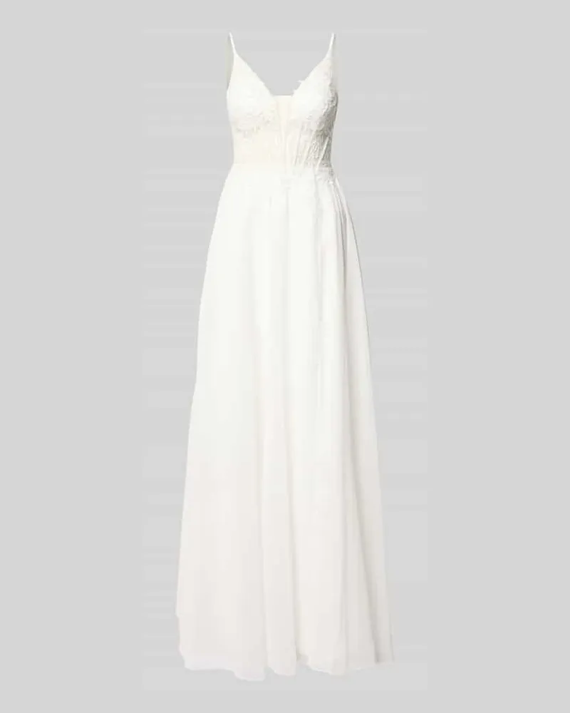 LUXUAR Maxikleid aus Chiffon mit Stitchings und Gehschlitz Offwhite