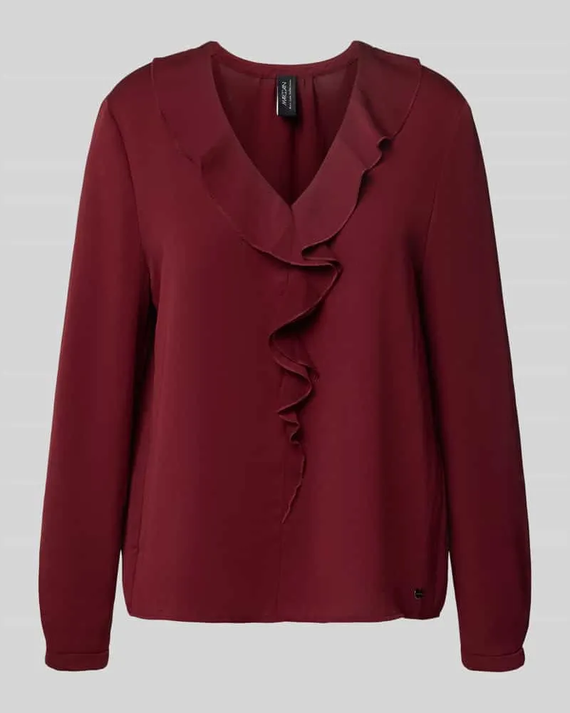 Marc Cain Relaxed Fit Bluse mit Rüschenbesatz Bordeaux