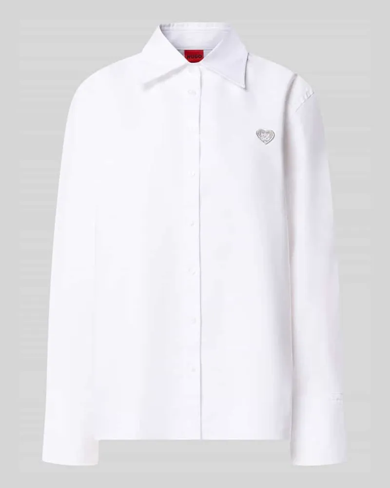 HUGO BOSS Relaxed Fit Langarmbluse aus reiner Baumwolle Modell 'Erselia Weiss