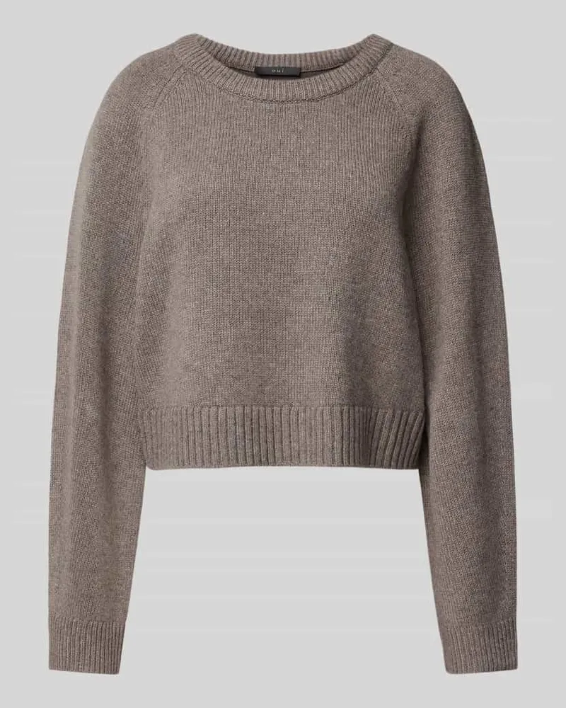 Oui  Cropped Strickpullover mit Rundhalsausschnitt Taupe