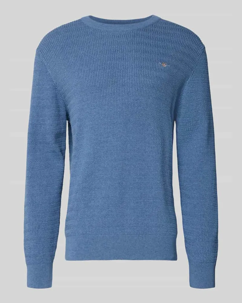 Gant Strickpullover mit Strukturmuster und Label-Stitching Jeansblau