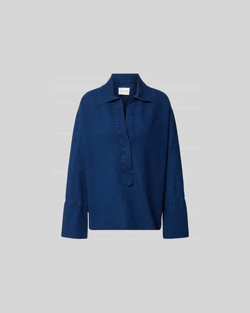 Closed Jeansbluse aus Leinen-Mix Marine