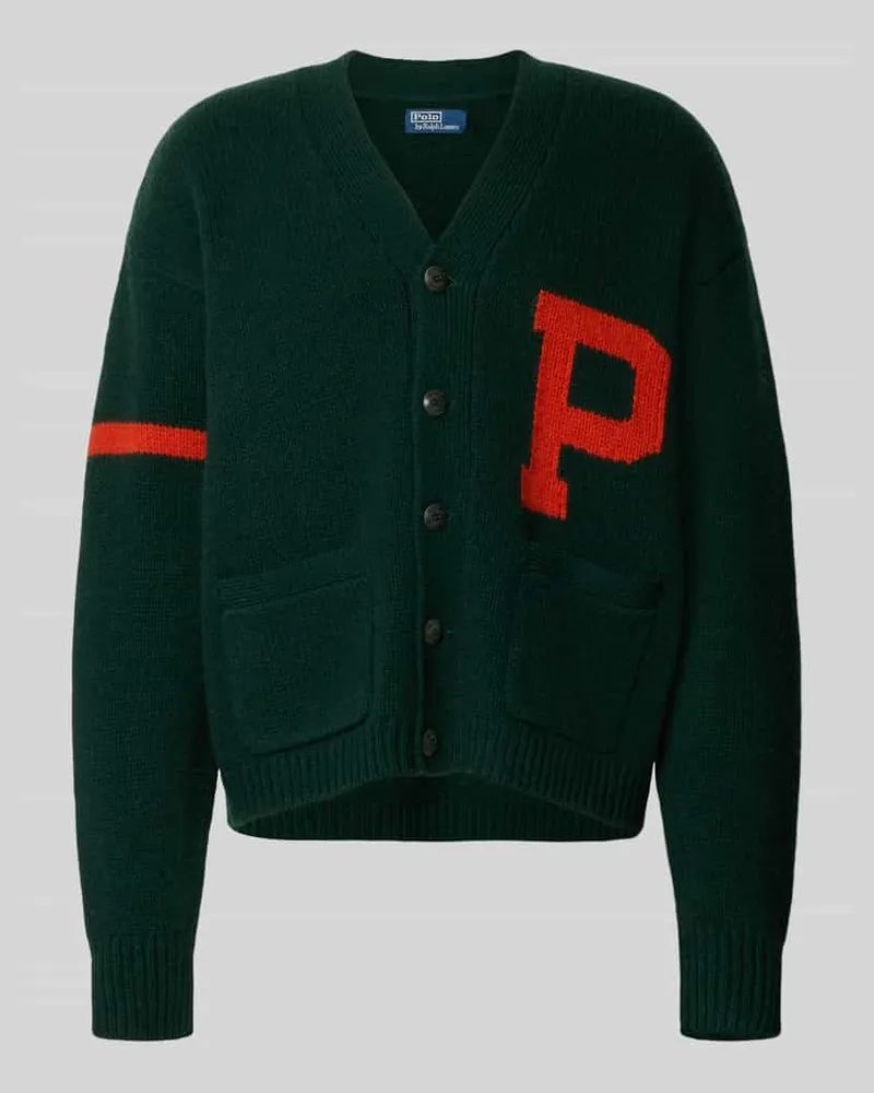 Ralph Lauren Strickjacke aus reiner Wolle mit Eingrifftaschen Dunkelgruen