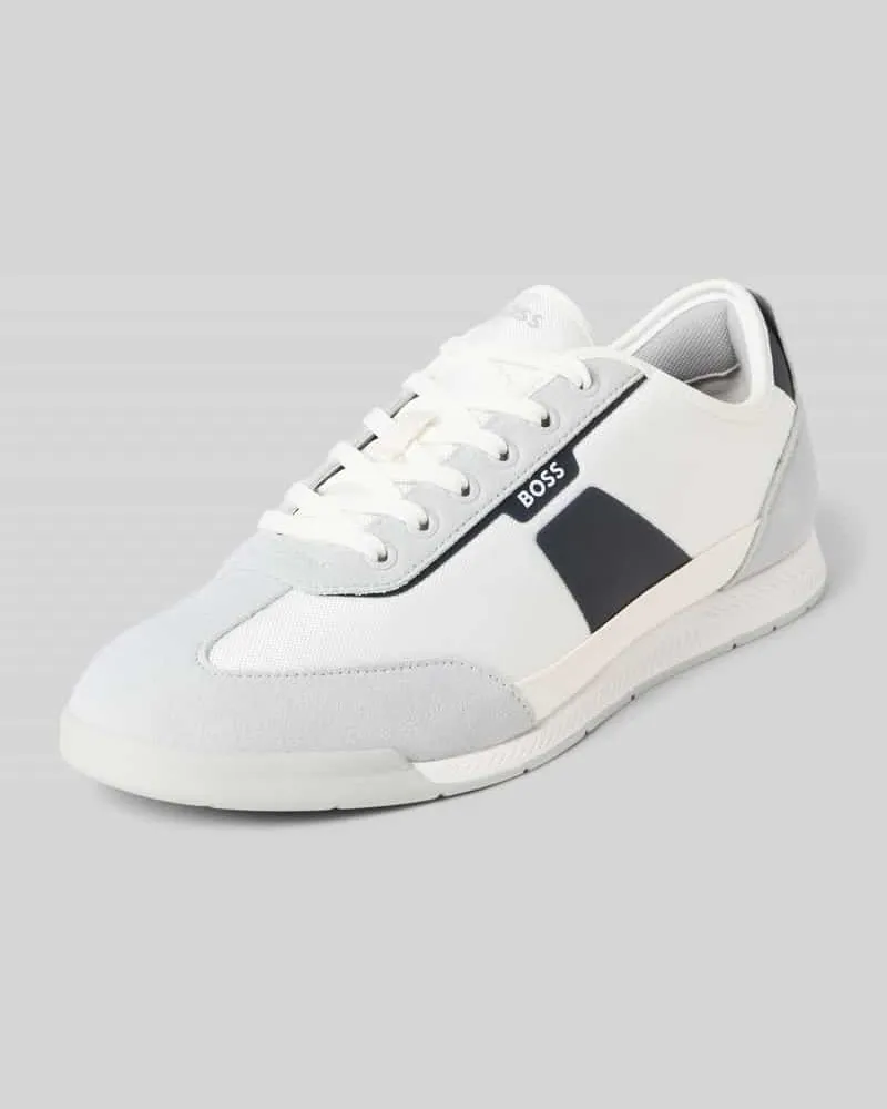 HUGO BOSS Low Top Sneaker mit Velours-Optik-Applikationen Modell 'NITAN Weiss