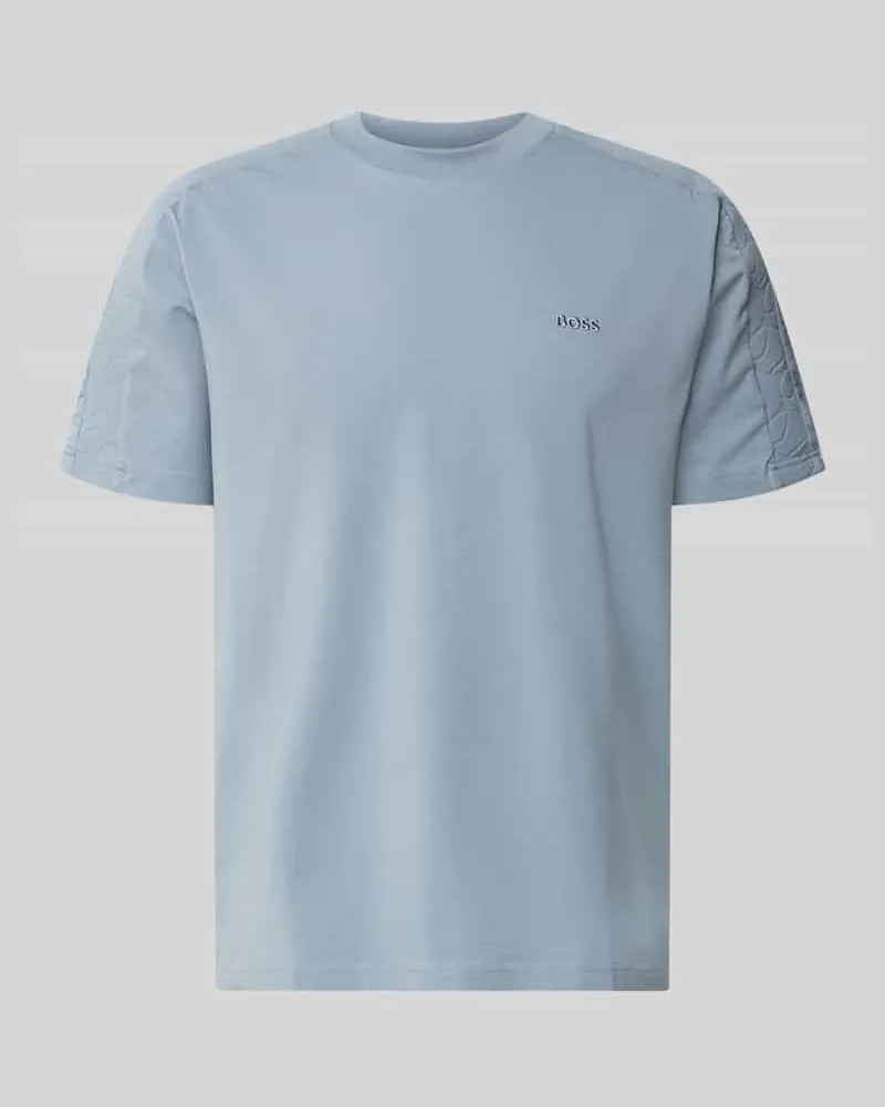 HUGO BOSS Regular Fit T-Shirt aus Baumwoll-Mix Modell 'TS_Union Tape Rauchblau