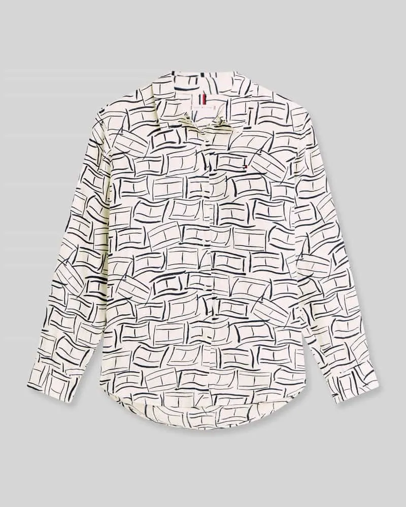 Tommy Hilfiger Relaxed Fit Langarmbluse aus reinem Leinen Ecru