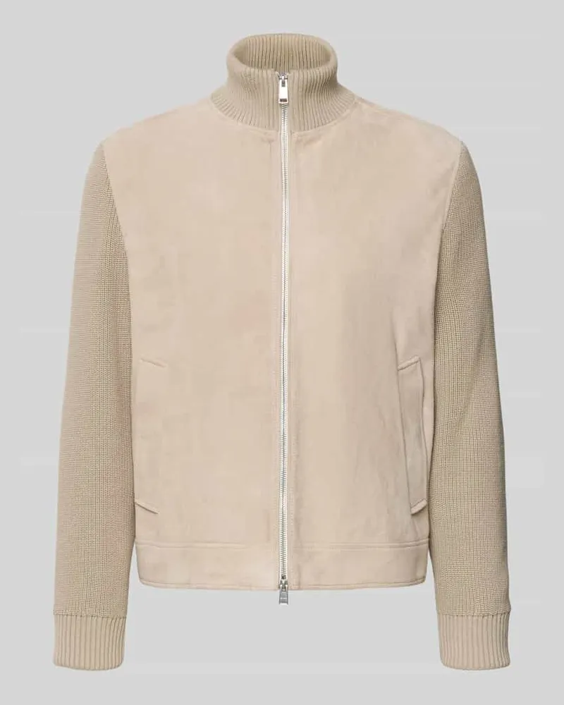 HUGO BOSS Regular Fit Lederjacke aus Ziegenvelours Modell 'M-MAVEN Beige