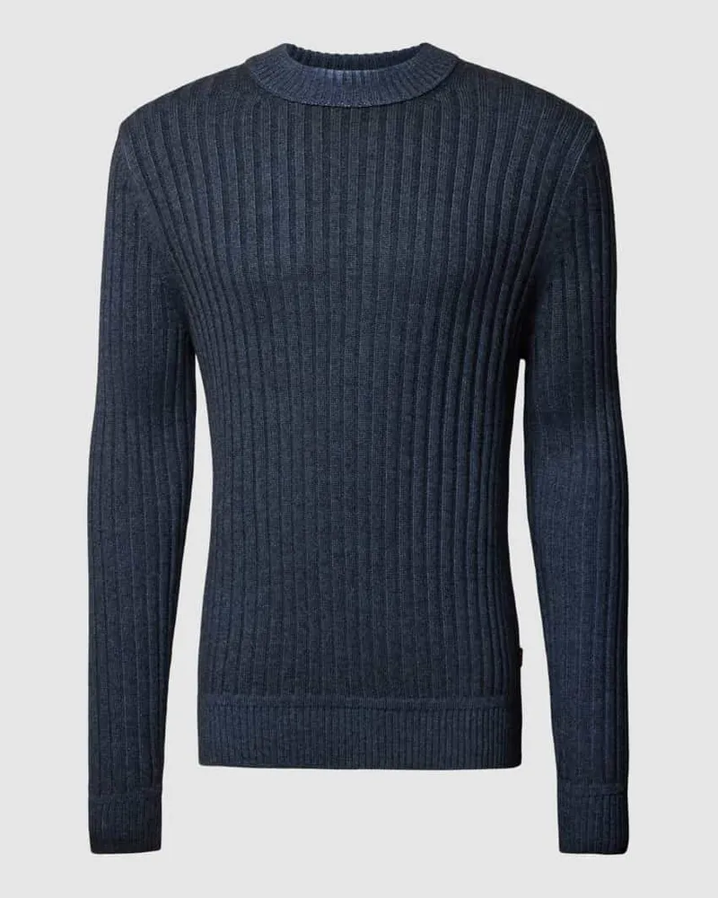 HUGO BOSS Strickpullover in Melange-Optik Modell 'Kriben Marine