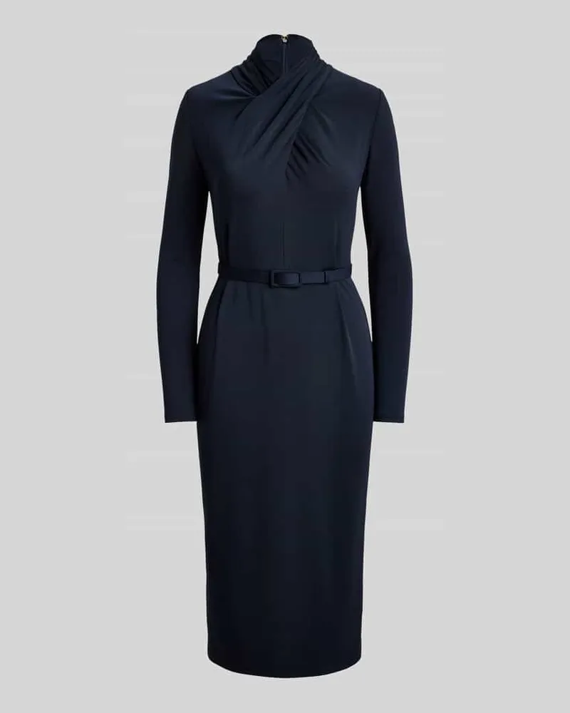 Ralph Lauren Midikleid mit drapiertem Wickelkragen Marine