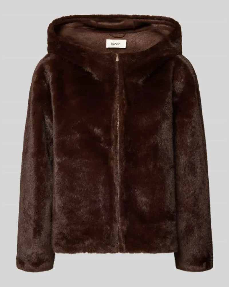 ba&sh Jacke aus Kunstfell mit Kapuze Modell 'PANDY Dunkelbraun