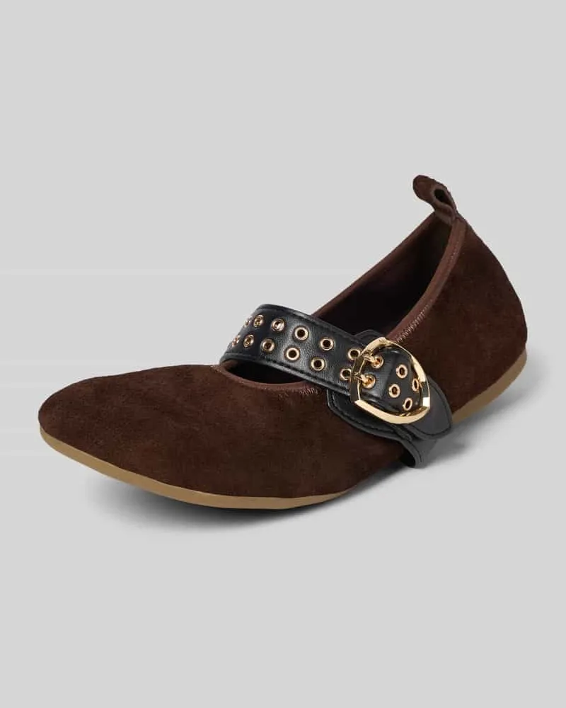 Blauer Ballerinas mit Schnalle Modell 'Joy Dunkelbraun