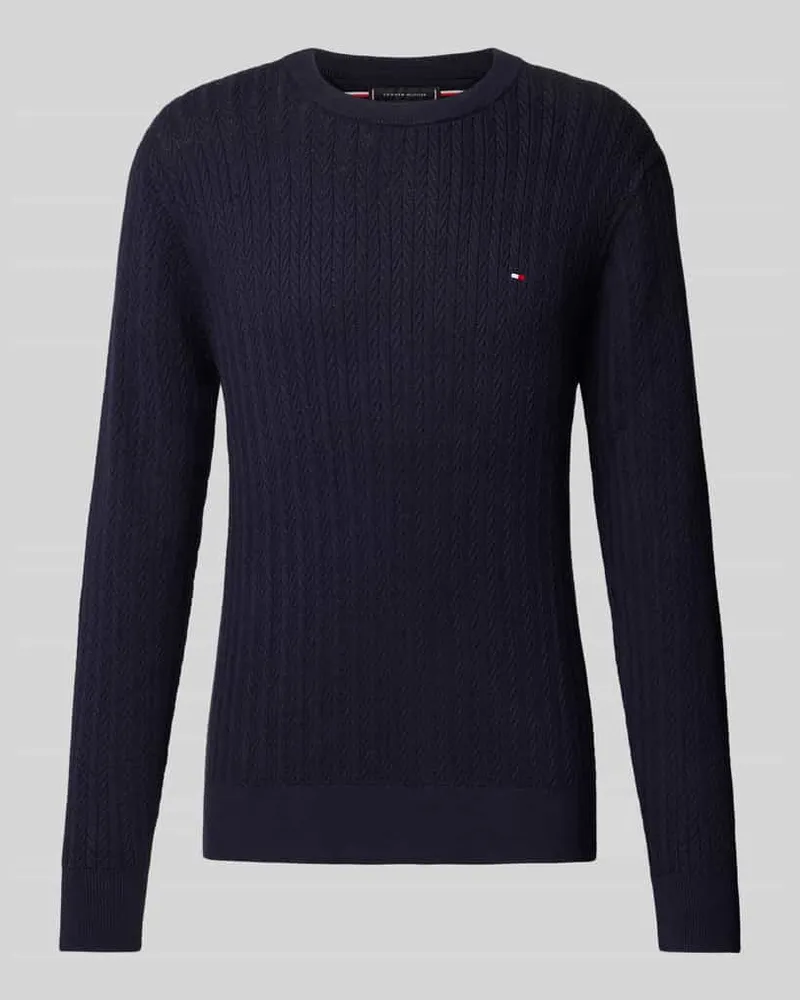 Tommy Hilfiger Slim Fit Strickpullover mit Fischgrät-Struktur Marine