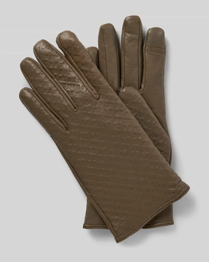 HUGO BOSS Lederhandschuhe mit Strukturmuster Modell 'Xinny Mittelbraun