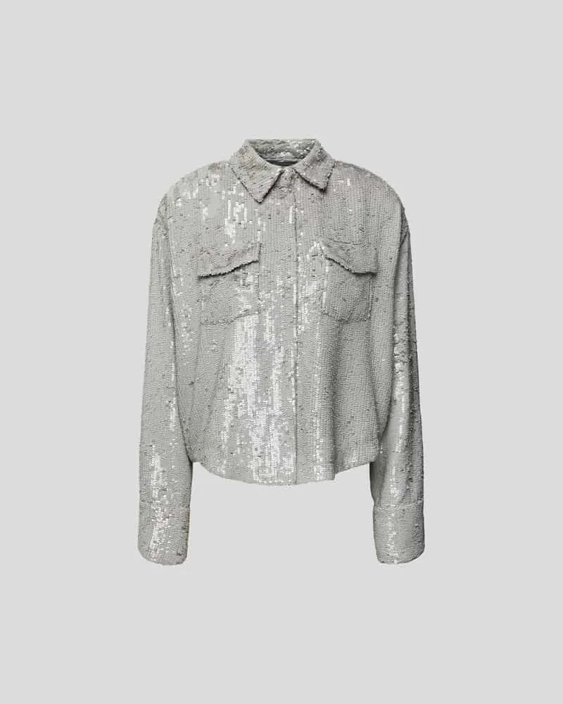 THE MANNEI Hemdbluse mit Allover-Paillettenbesatz Mittelgrau