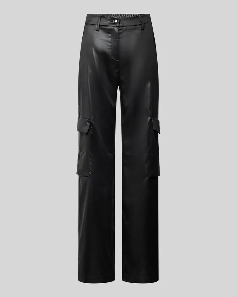 MAC Jeans Wide Leg Cargohose in Leder-Optik Modell 'CHiara Black