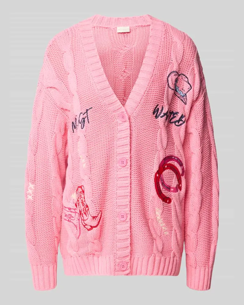 Milano Italy Cardigan mit Motiv-Stitchings und V-Ausschnitt Pink