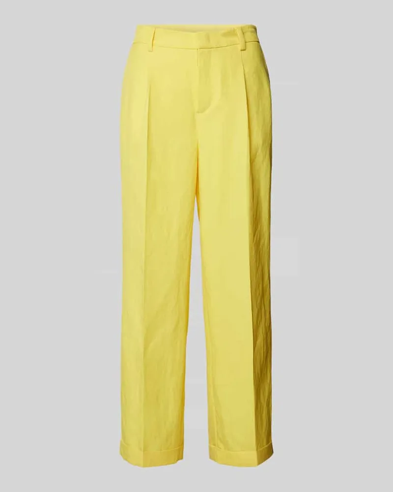 Oui  Stoffhose mit Bundfalten Hellgelb