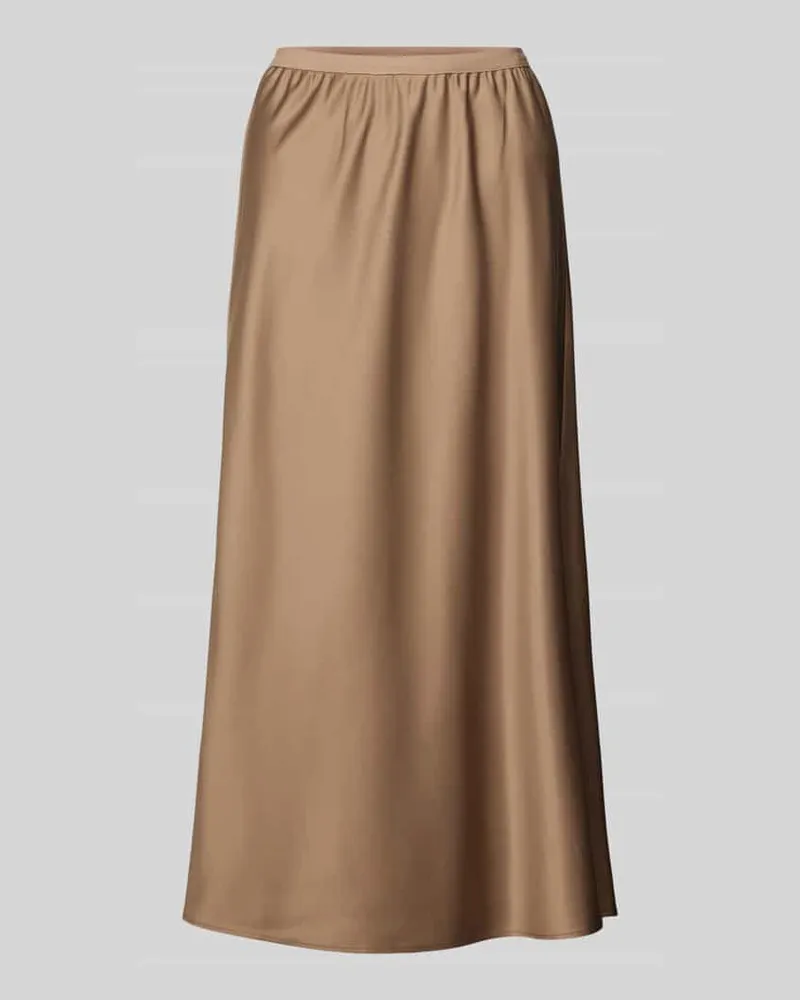 Milano Italy Midirock aus Satin mit elastischem Bund Taupe