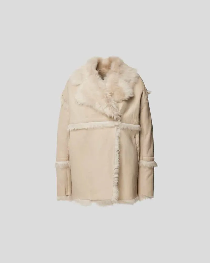 IRO Lederjacke mit Fell-Besatz Beige