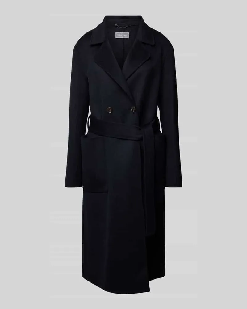 White Label Schurwollmantel mit Bindegürtel Marine