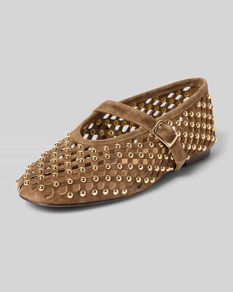 Inuovo Ballerinas aus echtem Leder Nietenbesatz Camel