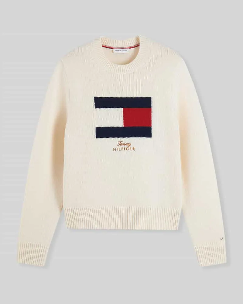 Tommy Hilfiger Pullover aus Wolle mit Logo-Intarsie Offwhite