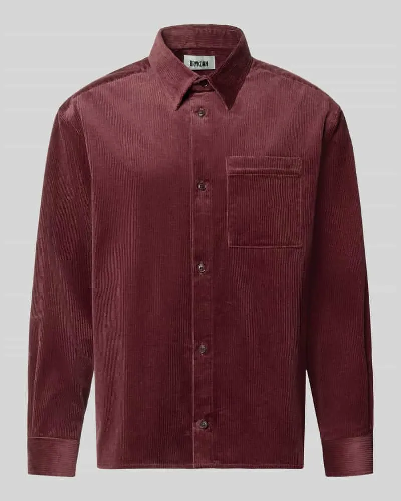 Drykorn Regular Fit Cordhemd mit Kentkragen Bordeaux