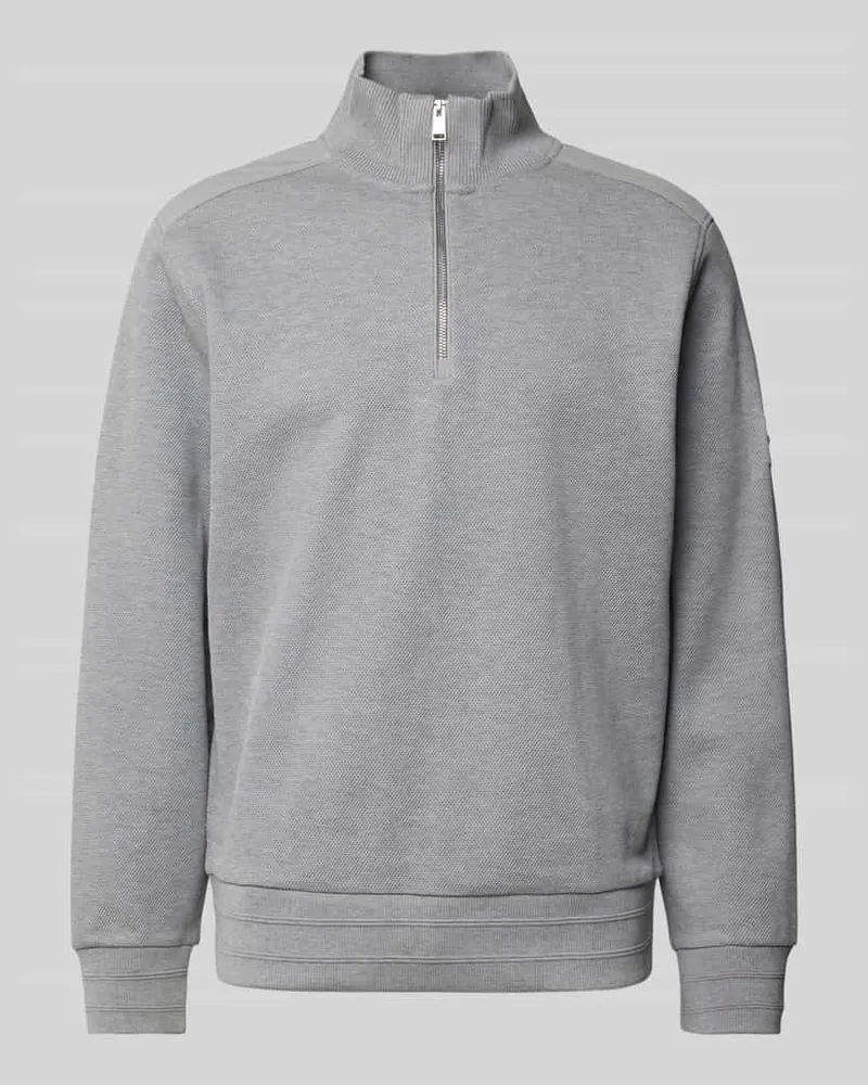 HUGO BOSS Sweatshirt mit Troyer-Kragen Modell 'Sidney Hellgrau