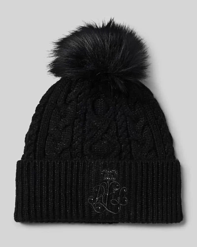 Ralph Lauren Strickmütze mit Bommel und Label-Stitching Black
