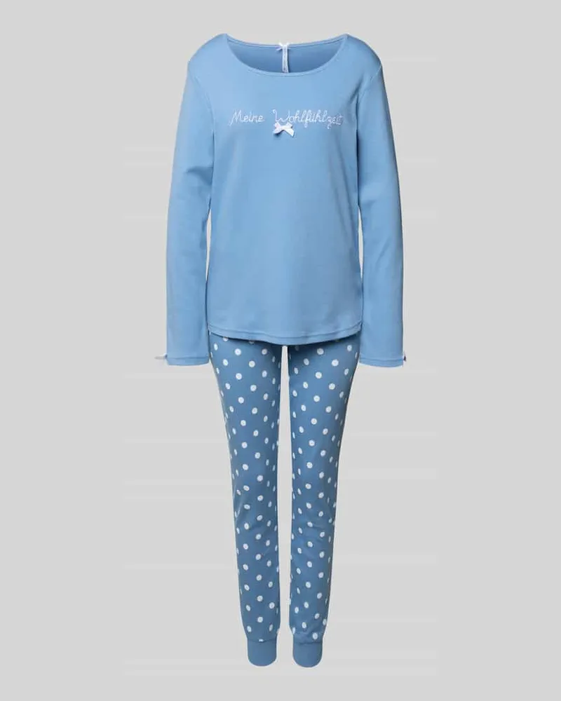 Louis & Louisa Regular Fit Pyjama mit Zierschleife Modell 'Meine Wohlfühlzeit Blau