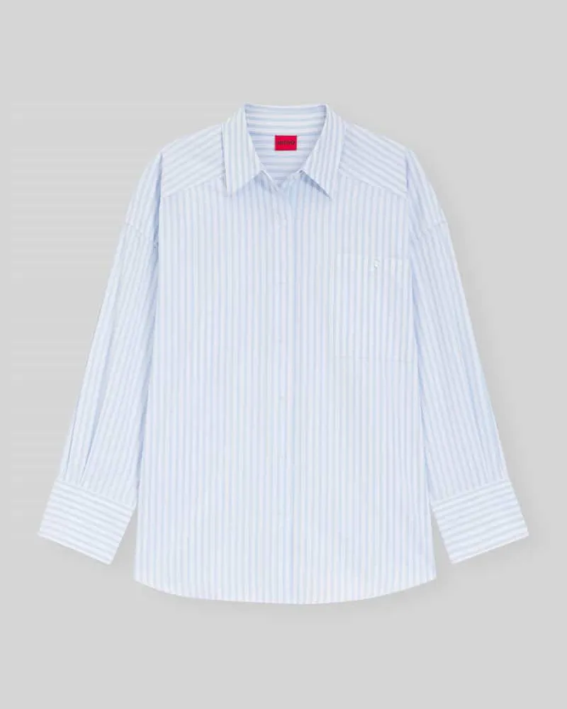 HUGO BOSS Oversized Langarmbluse aus reiner Baumwolle Hellblau
