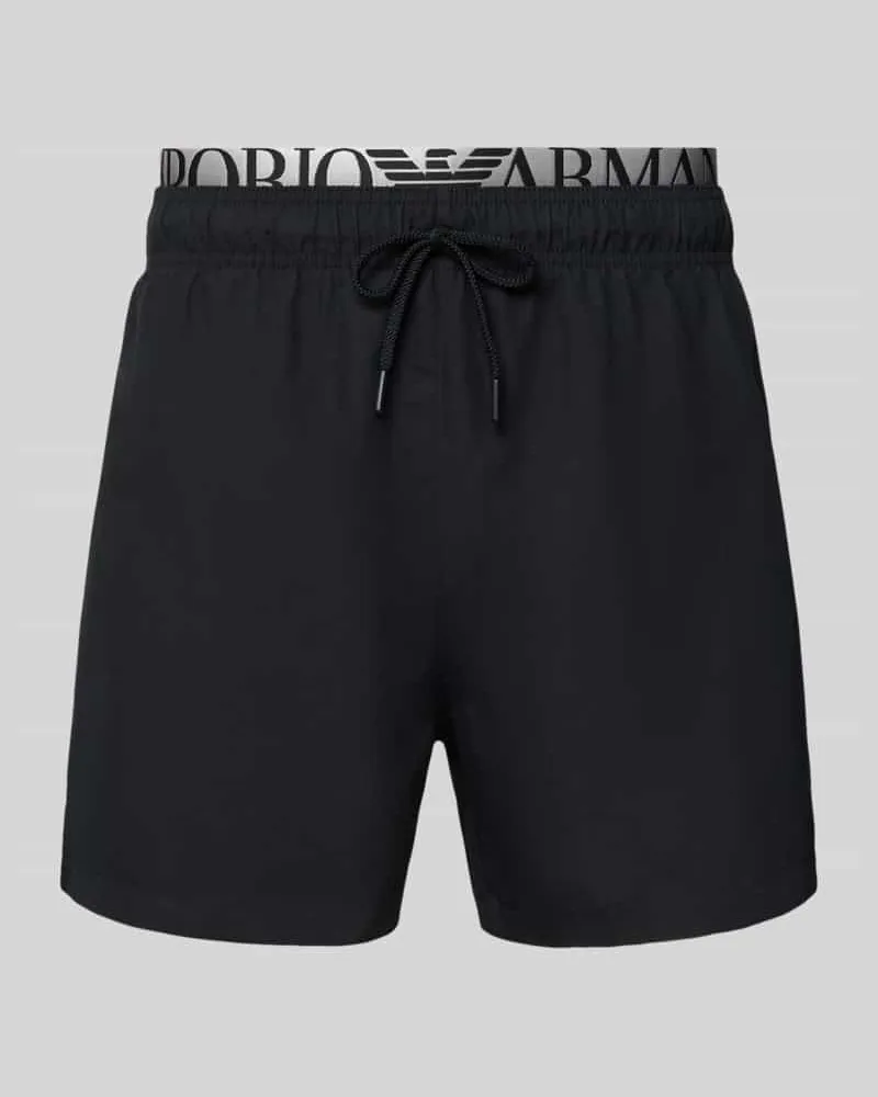 Emporio Armani Relaxed Fit Badeshorts mit Logo-Stitching Black
