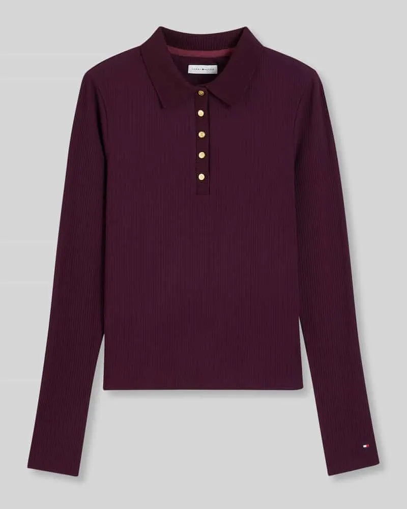Tommy Hilfiger Langarmshirt mit Rippstruktur Modell 'D-POLO-1/1 Dunkelrot