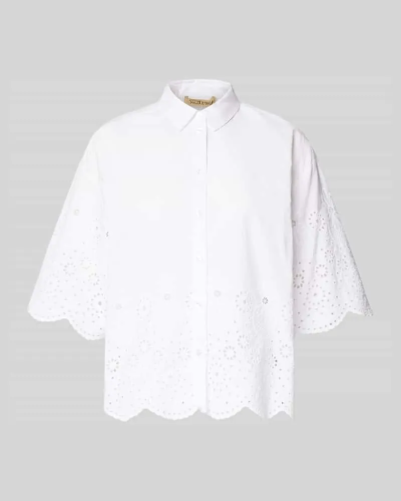 Smith & Soul Cropped Bluse mit Lochstickerei Weiss